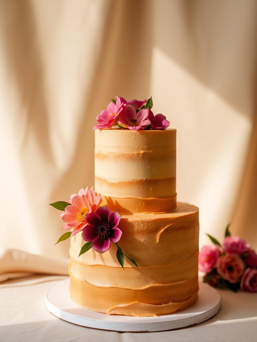 Bolo de dois andares com flores naturais