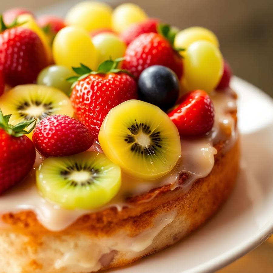 Bolo coberto com frutas frescas